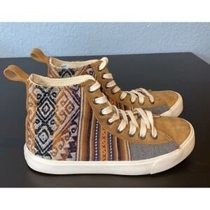Inkkas Cusco Women 6 Brown Suede High-top Sneaker Shoe‎ Artisan Aztec Boho Woven